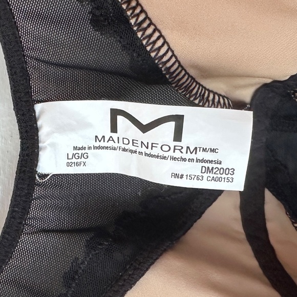 Maidenform Black Floral Lace Bodysuit Lg Sheer Back Stretch Nylon V-Neck - Picture 3 of 17